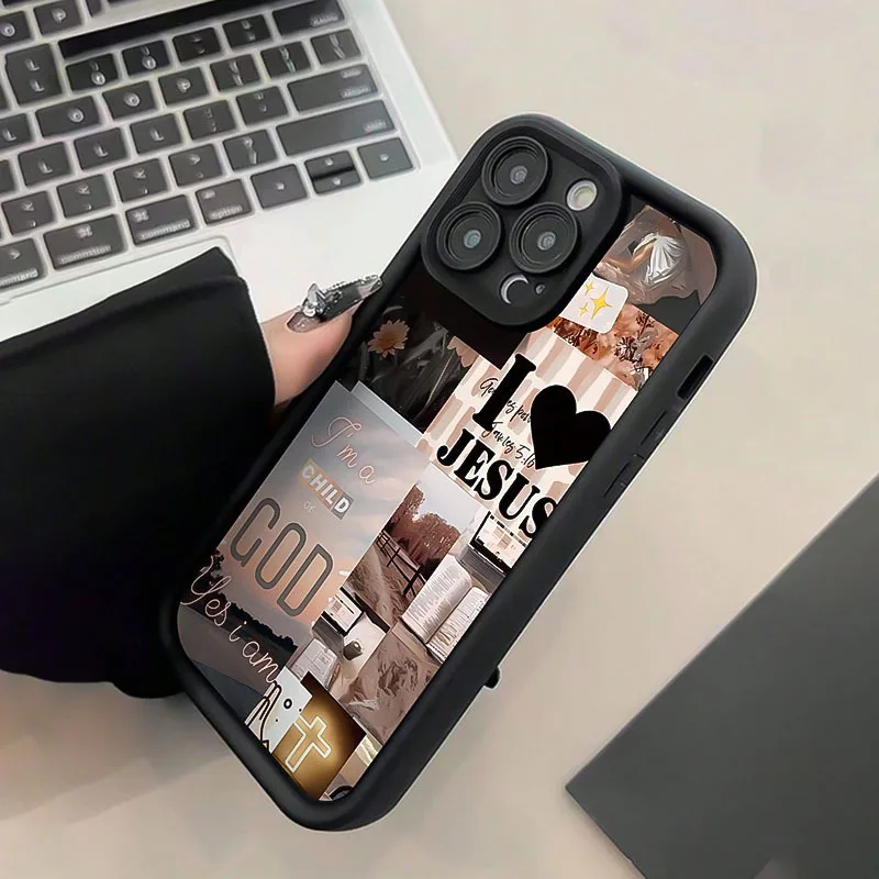 Czarne etui na telefon z wzorem kolażu Jezusa z bambusa Takao C760 dla iPhone'a od 17 do 11 Pro Max Plus