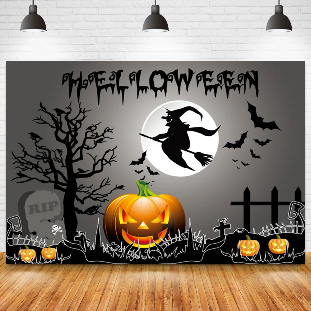 Witch Moon Bat Halloween Party Decoration Background Imps jack-o-lantern Photography Background Photocall Banner Props