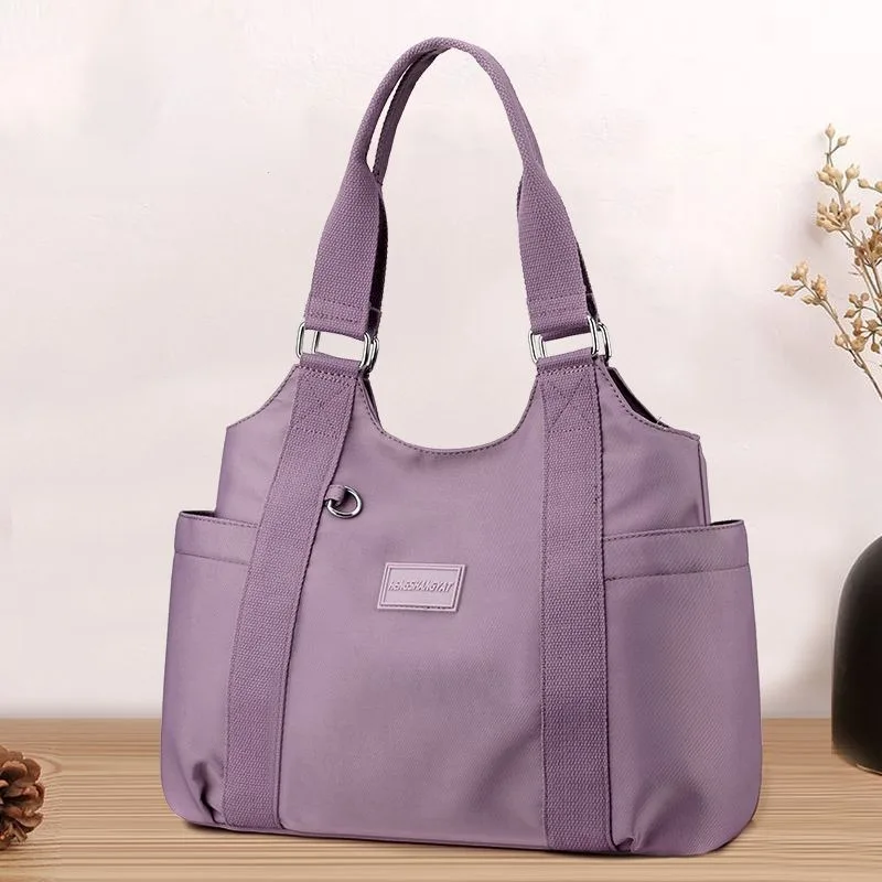 

New Large Capacity Oxford Tote Bag Women's Shoulder Bags Ladies Portable Canvas Commuter Mom Bag Solid Color Nylon Handbags