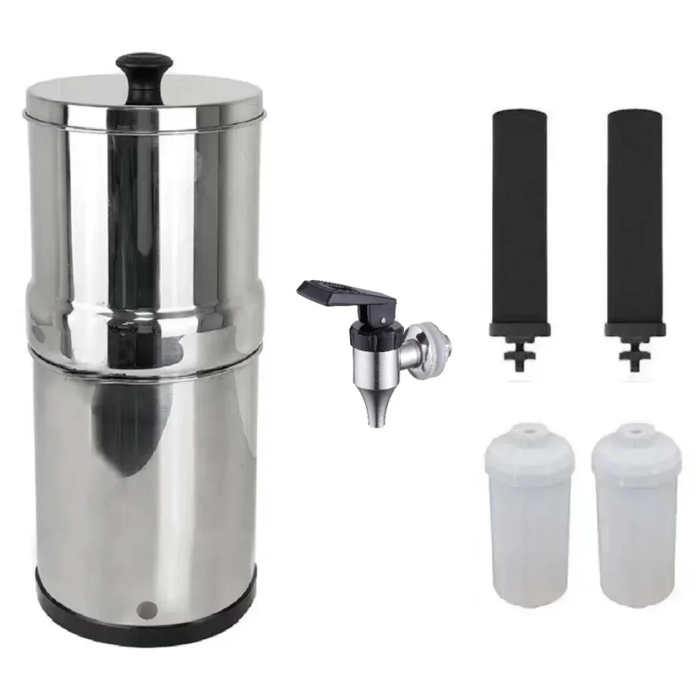 

Hot Selling 304 Stainless Steel Gravity Water Filter with Activated Carbon for Home Use