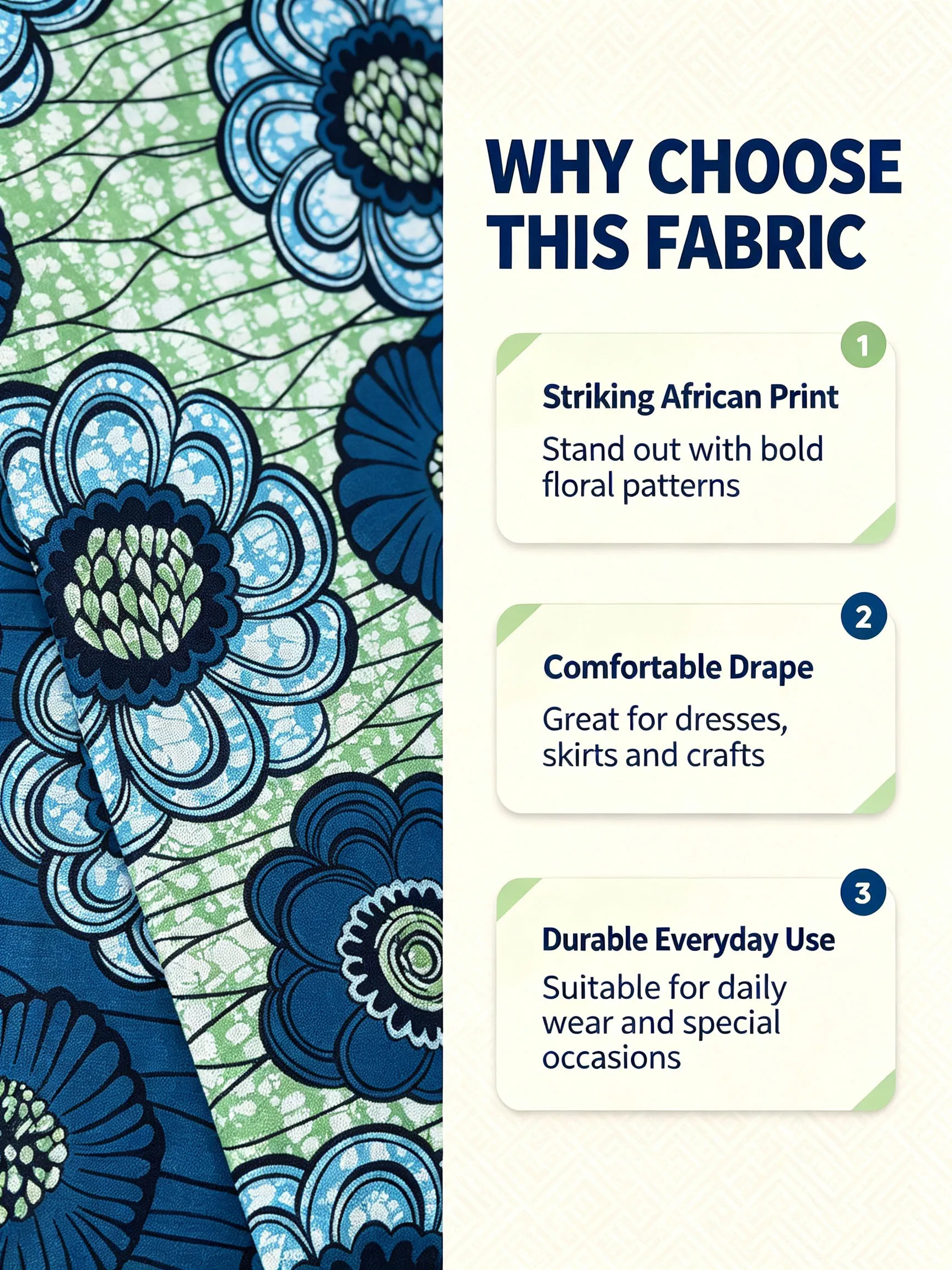 New Blue Green Floral African  - Sewing Batik 评论和价格