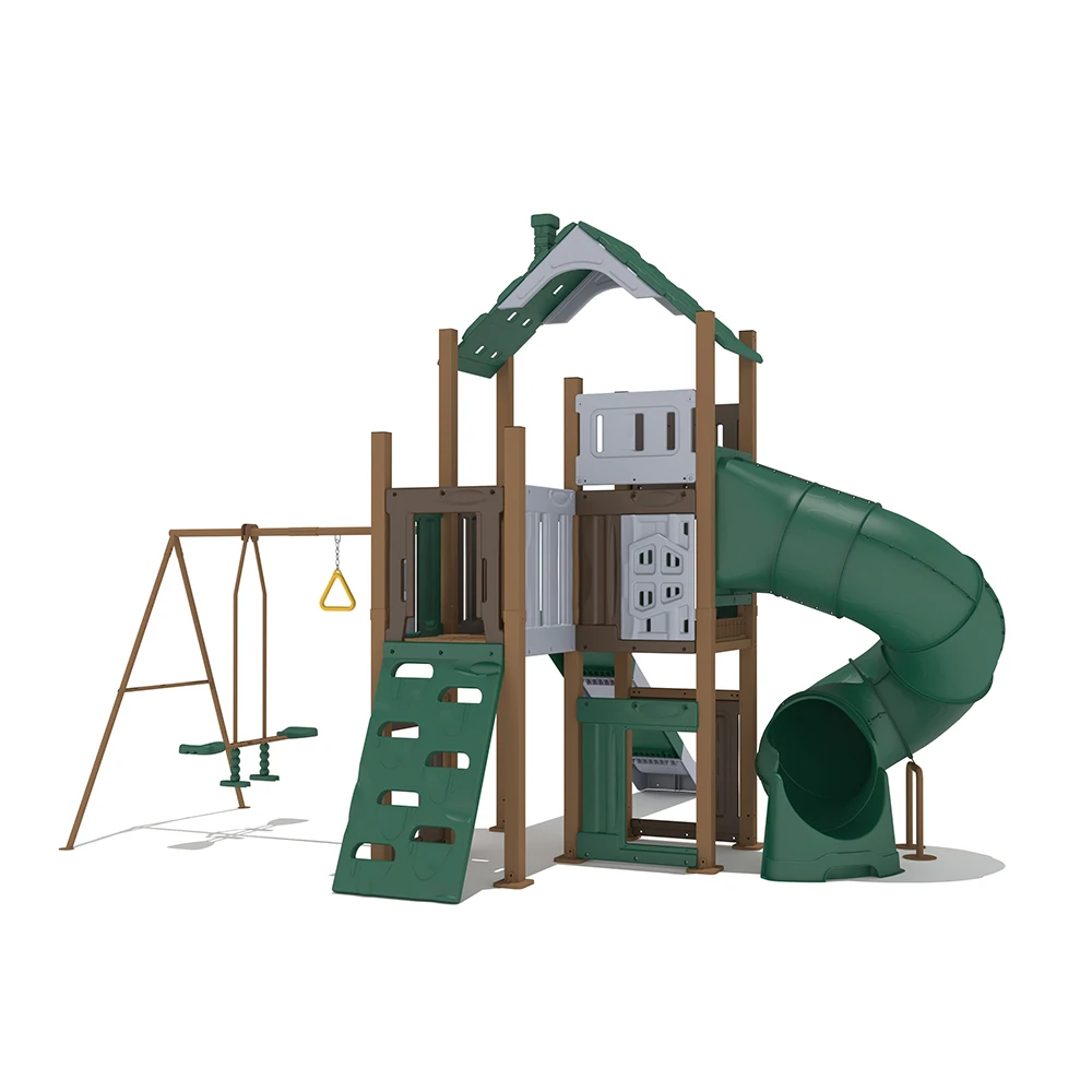 Parque infantil al aire libre para niños, casa de juegos con tobogán de tubo oscilante para el hogar, parque de aventuras o jardín de infantes del parque de atracciones