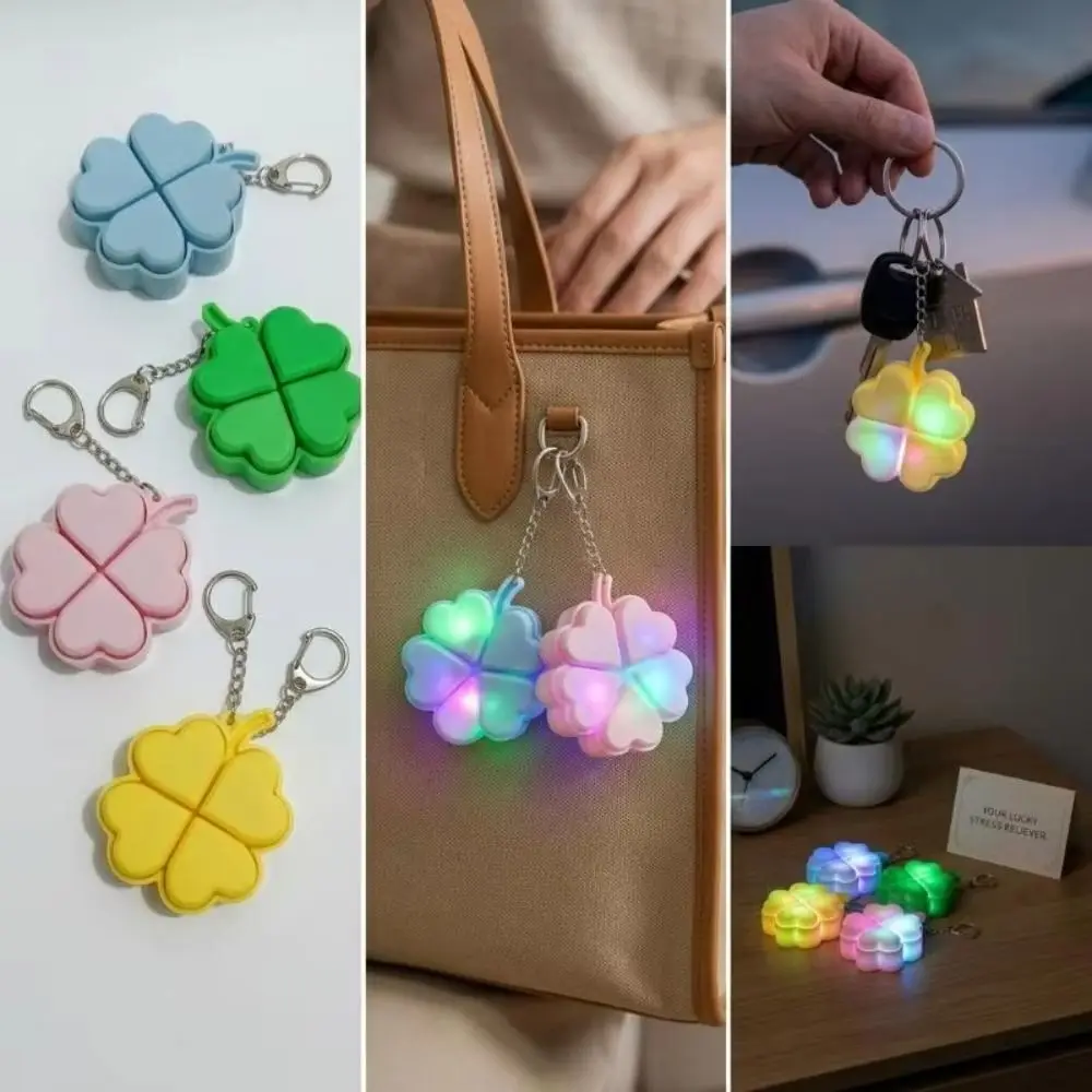 Clickable Buttons Lucky Four Leaf Clover Keychain Flashing Light Lightweight Backpack Pendant Translucent Wings Fade-Resistant