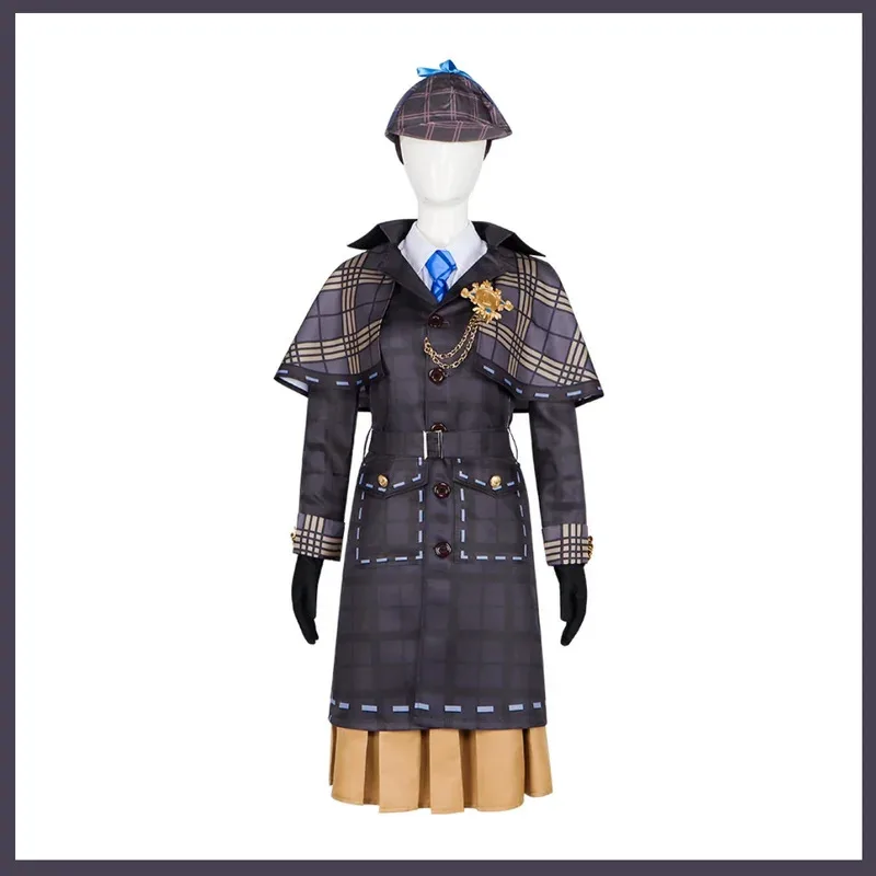 게임 아이덴티티 Ⅴ 엠마 우즈 가드너 미스 트루스 코스프레 의상 세트 모자 돋보기 가발 여성 할로윈 파티 의상;3'v