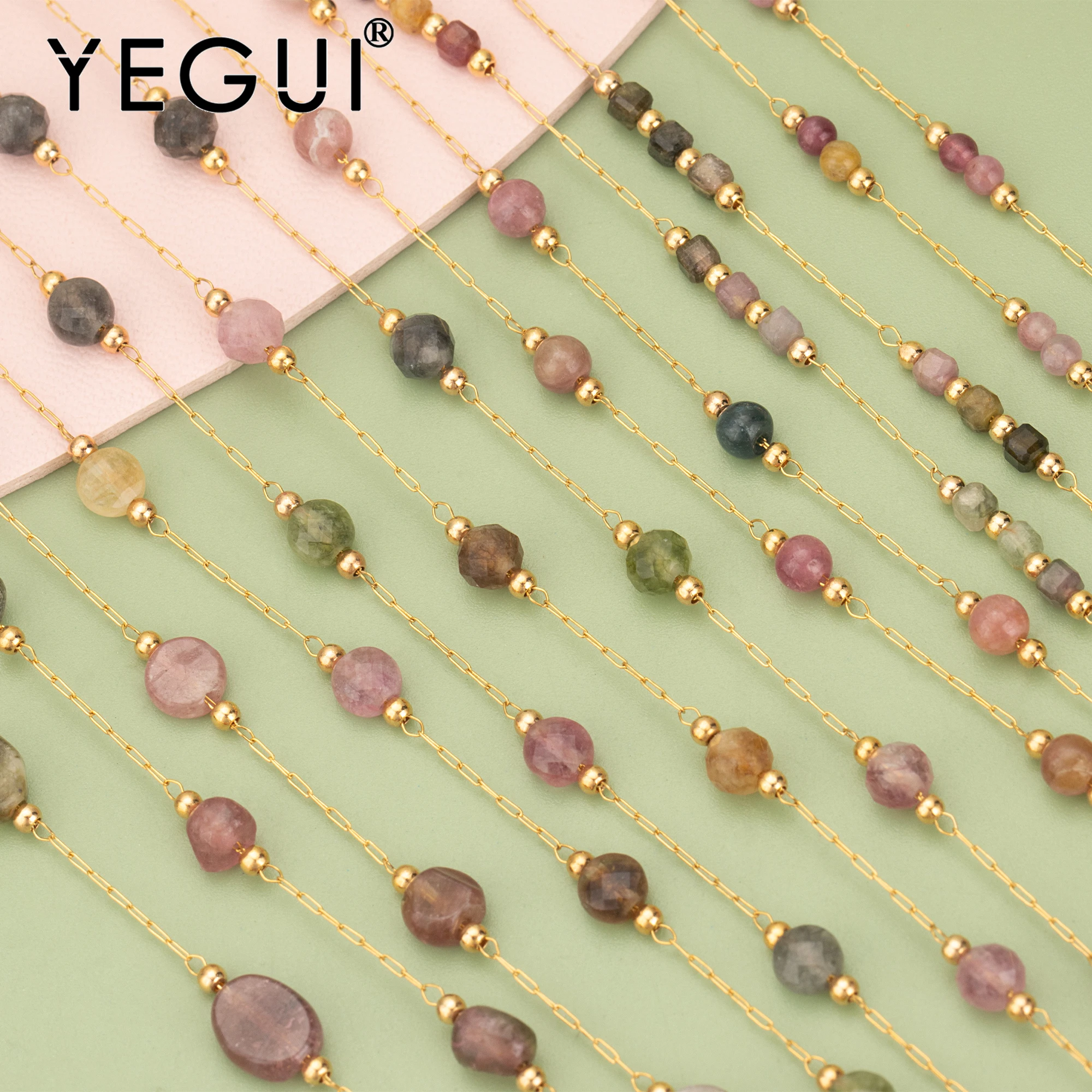 YEGUI C338,chain,natural stone,tourmaline,stainless steel,nickel free,diy bracelet necklace,hand made,jewelry making,1m/lot