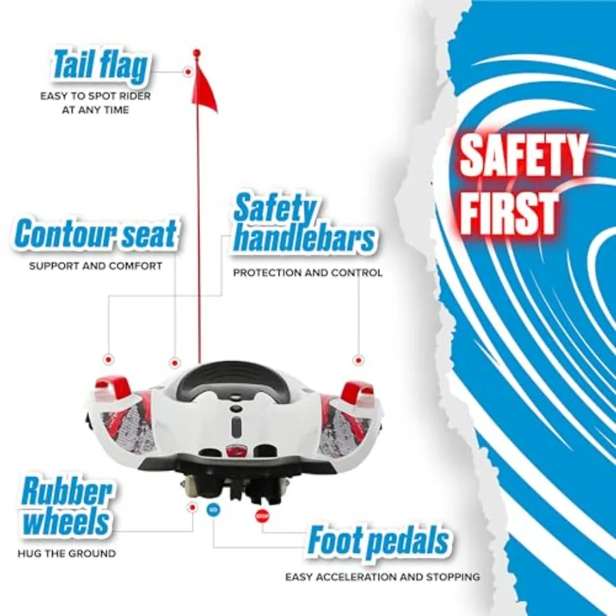 لعبة ركوب كهربائية للأعمار من 6 سنوات فما فوق مع بطارية قابلة للشحن 12 فولت 7 أمبير، ومقود جانبية للتوجيه، وعلم أمان خلفي طويل القامة، و