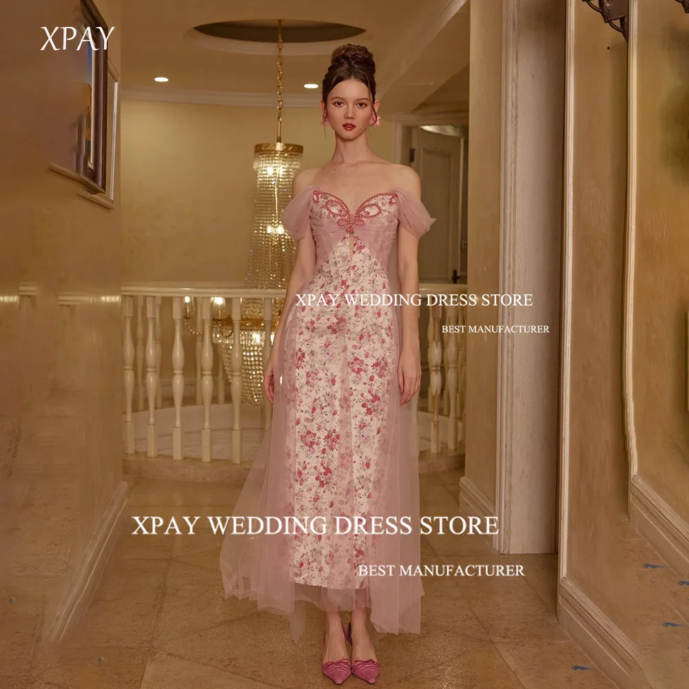 

XPAY Vintage Pink Lace Sweetheart Korea Evening Dresses Off Shoulder Wedding Photo Shoot Customized Princess Prom Party Gown