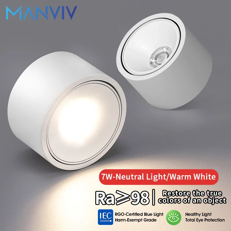 

7W Ultra Thin Surface Mounted Downlight Round Ceiling Spotlight Indoor Home Living Room Office Corridor Commercial Decor Lamp
