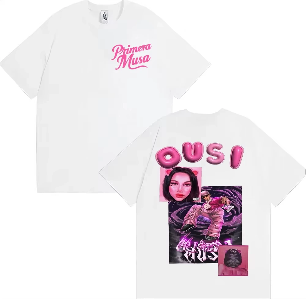 เสื้อยืดฮาราจูกุสตรีทสำหรับผู้ชายและผู้หญิง ผ้าฝ้าย 100% เสื้อยืดโอเวอร์ไซส์ อัลบั้ม Omar Courtz Primera Musa ปี 2025 เสื้อยืดลายปกอัลบั้ม