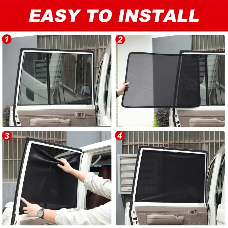 For Toyota LC76 Land Cruiser 70 Series 2007+ 8Pcs Memory Steel Window Screens Mesh Sun Shade Full Set Car Camping Accessories