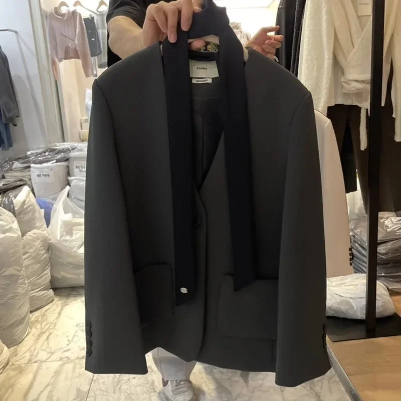 Ele V-Ne Suit Jaet Women's Loose Casual Sle Spring Autumn New Arrival Faionable Small Figure Sa Western Top