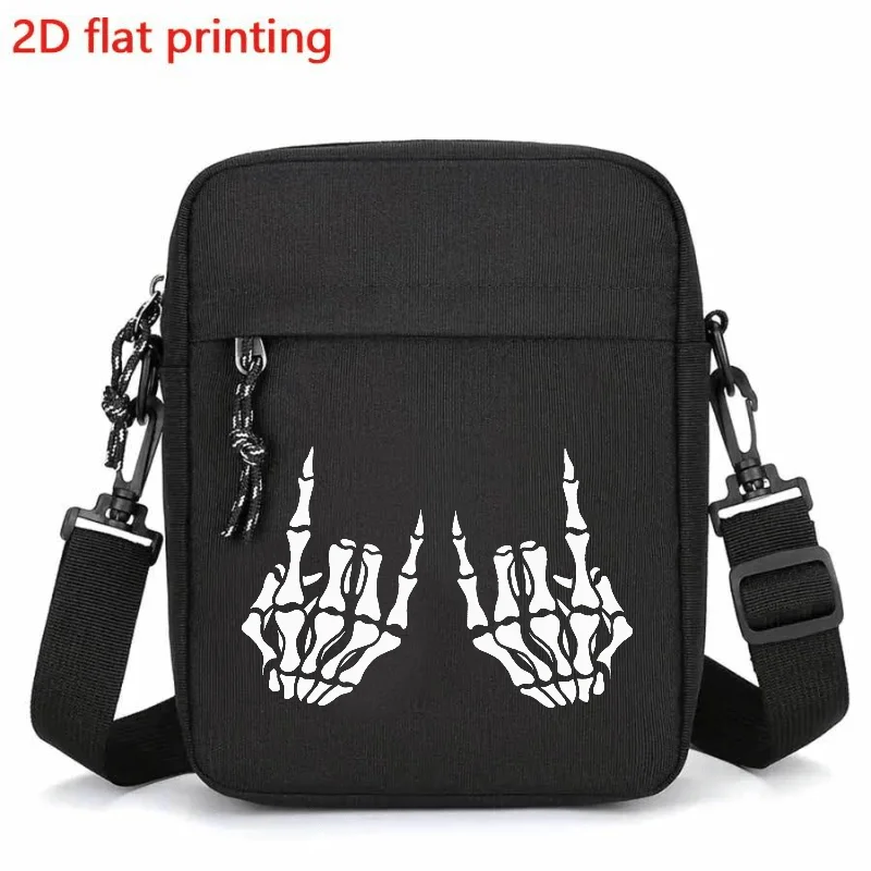 Fun Skull Finger Print Men Crossbody Bag Shoulder Bag with Adjustable Strap Casual Daypack Wild Hip Hop Skeleton Messenger Bag