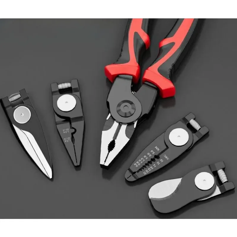 5 In 1 Multifunctional Pliers Replaceable Steel Wire Pliers Wire Stripping Interchangeable Head Tool Special For Electricians