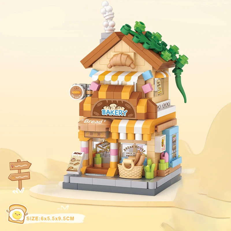 LOZ Food Street Bakery Milk Tea Shop DIY Architectural Model Assembly Toy Building Blocks Street Scene Kids Birthday Gifts view 3