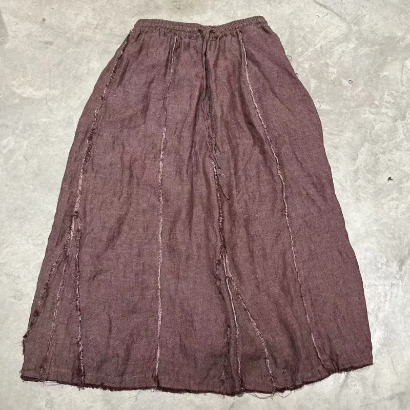 Gonna lunga casual da donna stile patchwork A Line Nuovo gonne a pieghe femminili comode allentate vintage a doppio strato autunno 2025