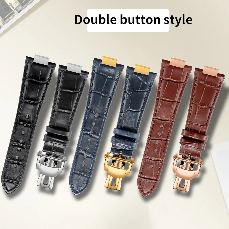 لسلسلة بات ك نوتيلوس 5711 5712 5980 5722 حزام ساعة جلدي سوار للرجال حزام ساعة محدب 25x13 مللي متر سوار معصم أسود #2