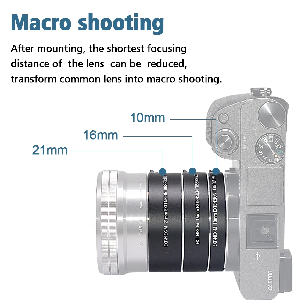 Mcoplus Auto Focus AF Macro Extension Tube Ring for Sony E Mount A6000 A6100 A6300 A6400 A6600 A7 A7II A9 A7III A7IV NEX-6 NEX-7