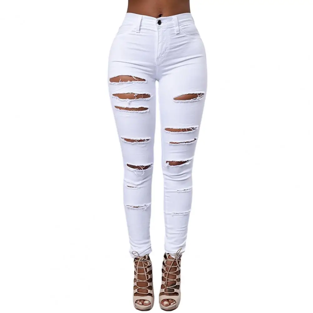 

Women Slim Fit Trousers Stylish Women's Ripped Jeans High-waisted Slim Fit Soft Stretchy Denim for Casual Commute Ankle-length