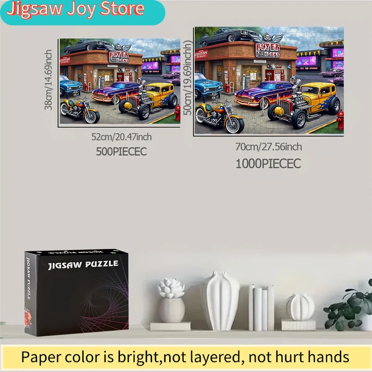 

1 коробка с 1000 элементами винтажного пазла с изображением автомобиля, 50*70 см / 19,7*27,6 дюймов, для интеллектуального досуга, любителей рукоделия и творчества.