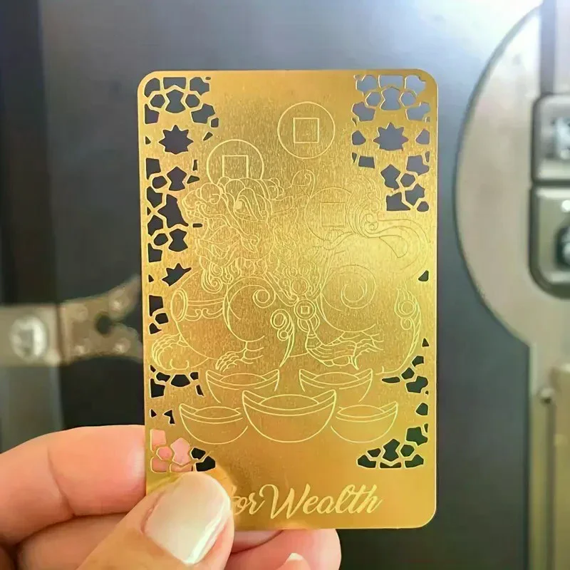 Fengshui Wealth Talisman Gold Card Chinese Prosperity Amulet With Pixiu Attracting Wealth Protection Feng Shui Home/Office Decor