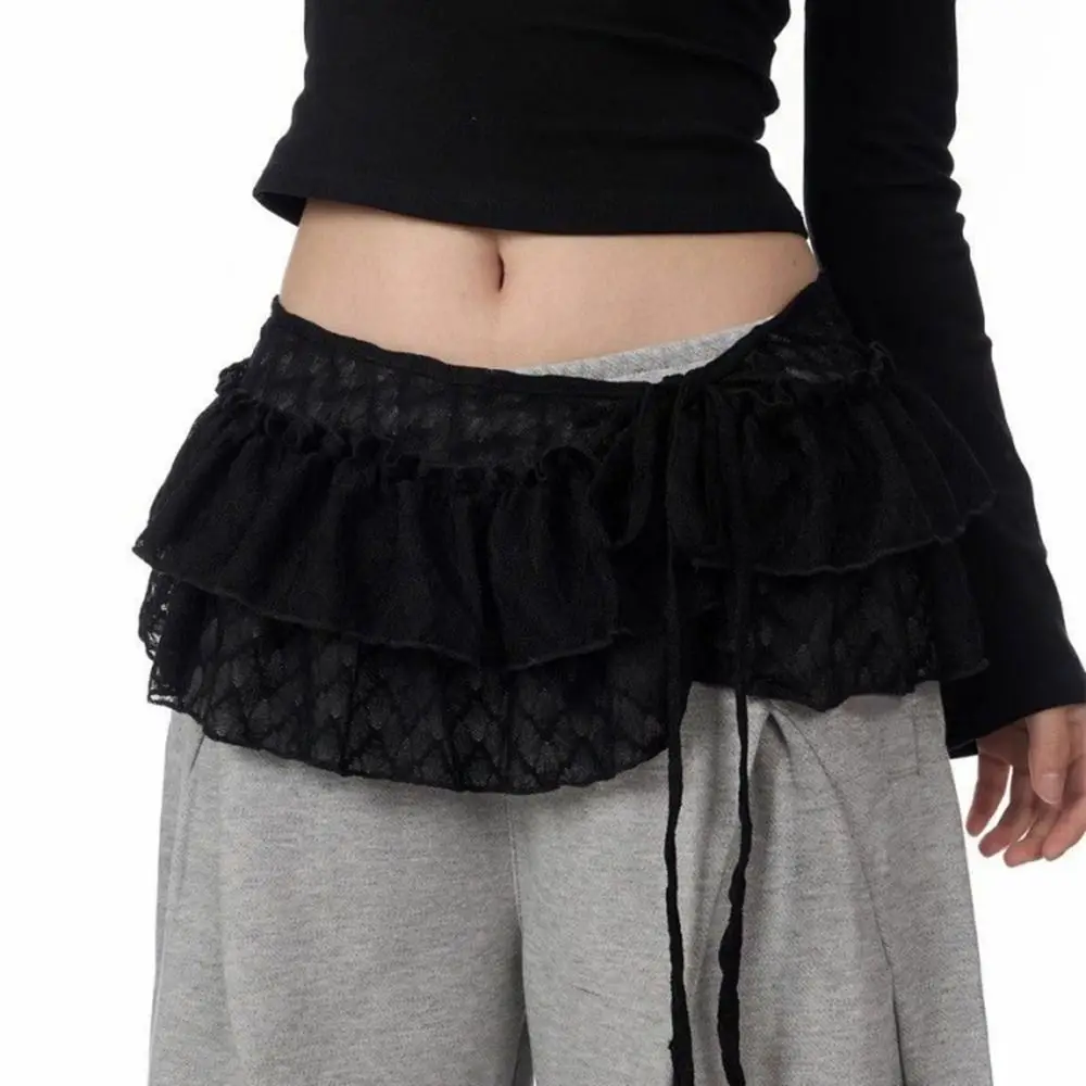 Rok Mini Renda Balletcore Manis Y2k Rok Ruffle Gaya Korea Pakaian Jalanan Tirai Pantat Pendek Bunga