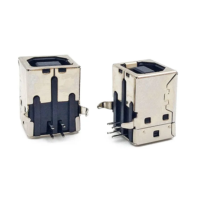 10PCS USB B-type female printer interface, round port 90-degree horizontal plug-in board USB interface socket