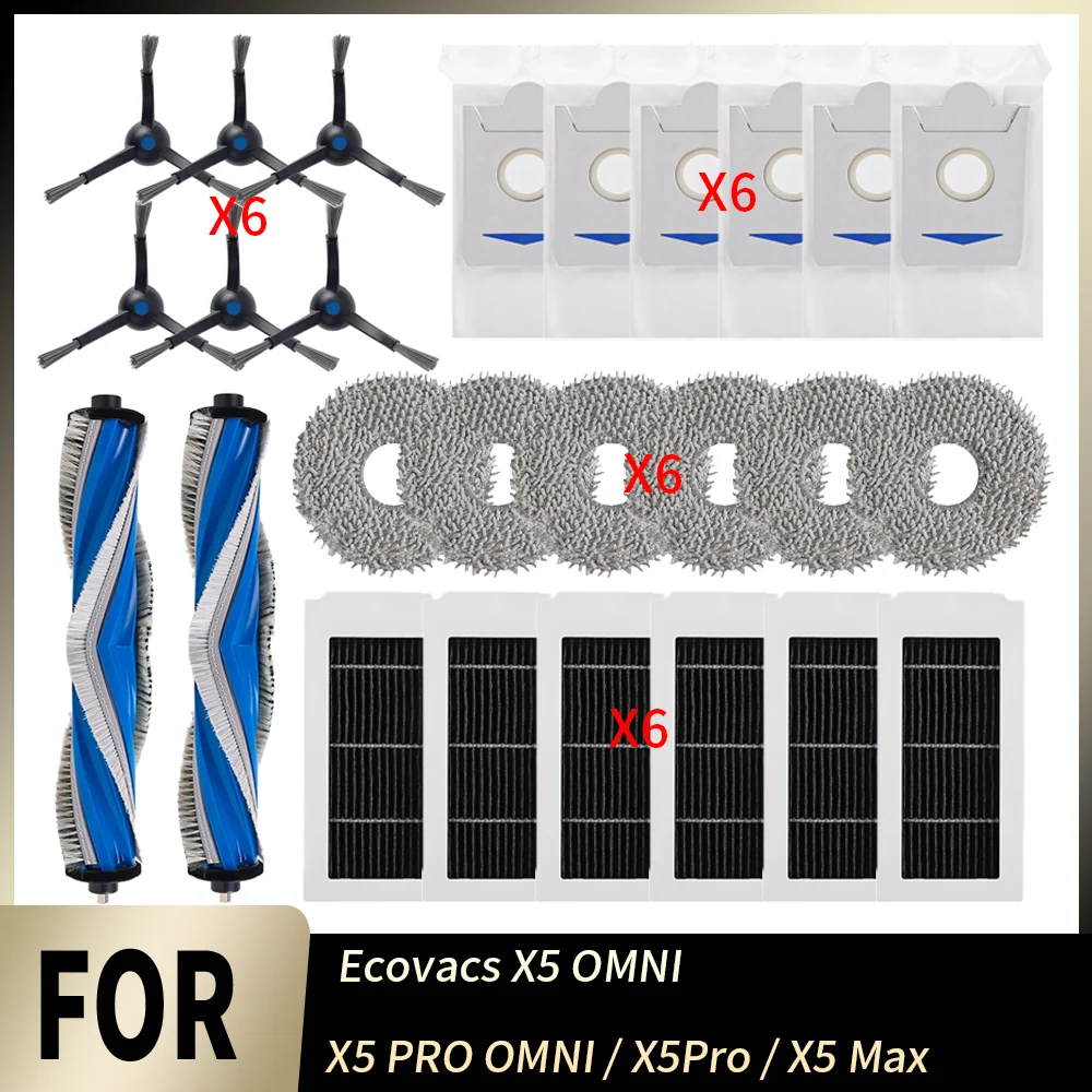 Komplettes Set Staubbeutel, Hauptbürste, Seitenbürste, Filter, Wischset für Ecovacs X5 OMNI X5 PRO OMNI X5Pro X5 Max Roboterstaubsauger, waschbare Teile