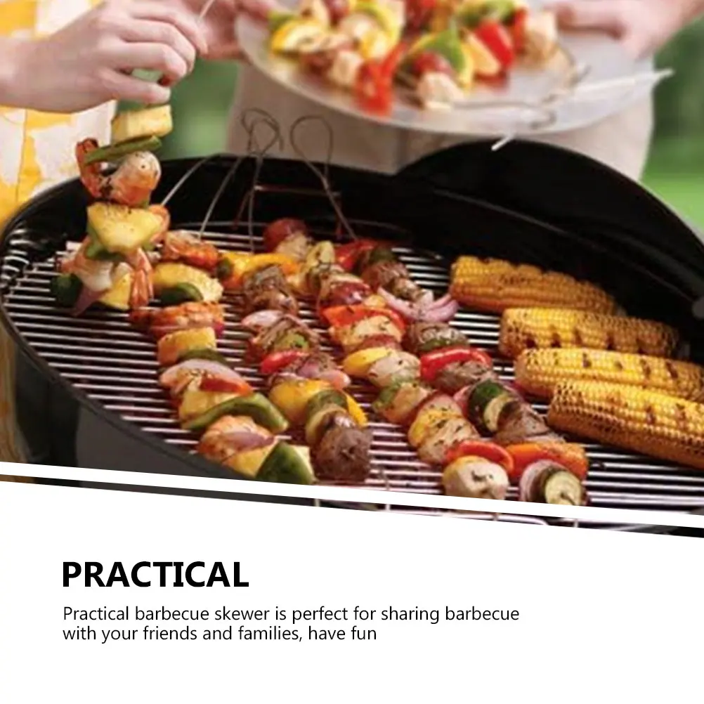 

4pcs Stainless Steel Barbecue Skewers Reusable Grilling Skewers For Meat Vegetables Kabob Roasting Camping Bbq Tools