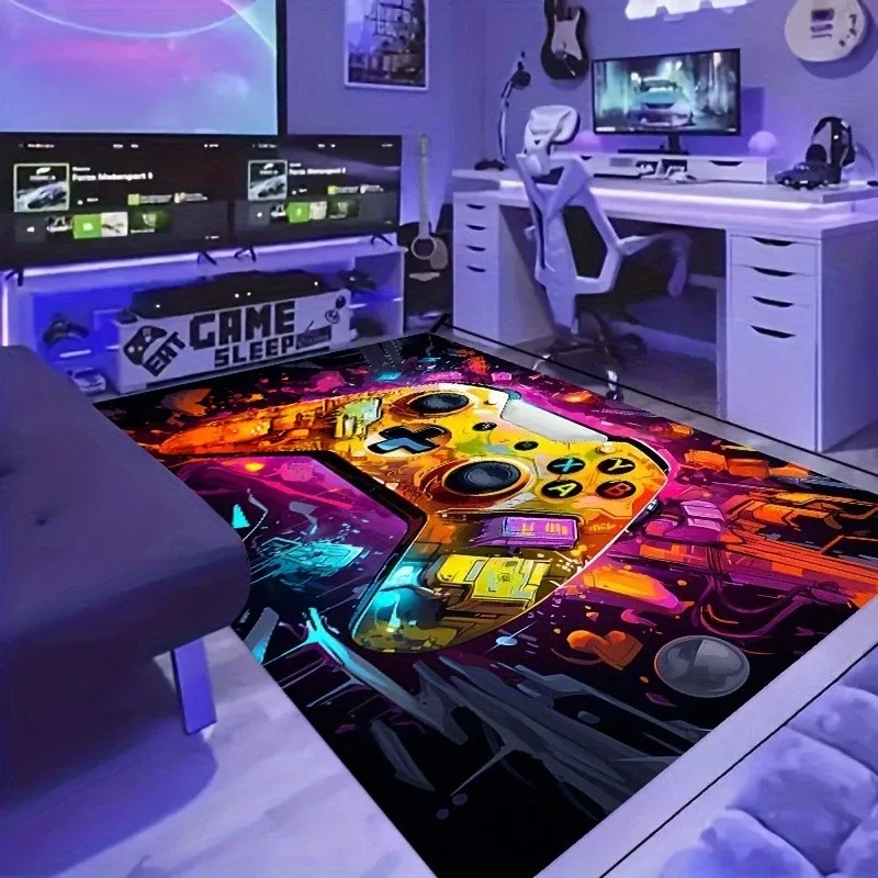 Game Trendy Play Style Entryway Doormat Game Controller Theme Pattern Home Decor for E-sports Enthusiasts Table Chair Mat