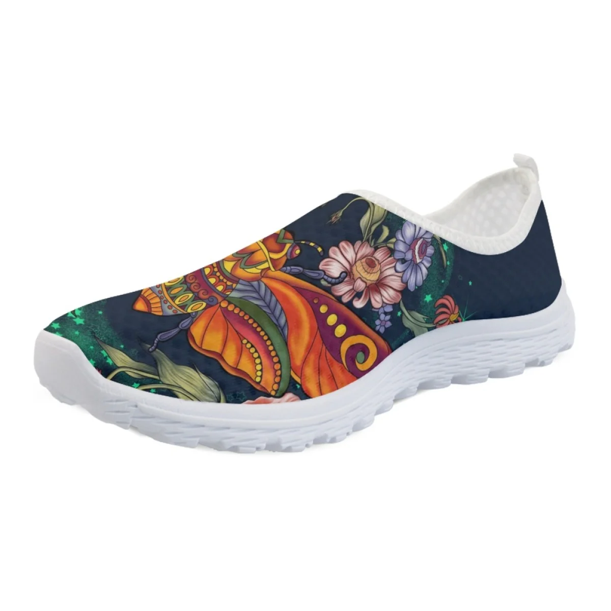 Chaussures de course en maille de conception de fleur de libellule personnalisées, baskets d'été confortables et respirantes, chaussures plates imprimées à la demande, nouveau