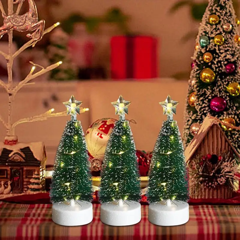 Table Top Christmas Tree LED 3Pieces Tabletop Ornaments Artificial Christmas Tree Small Pre-Lit Warm Home Decor Christmas