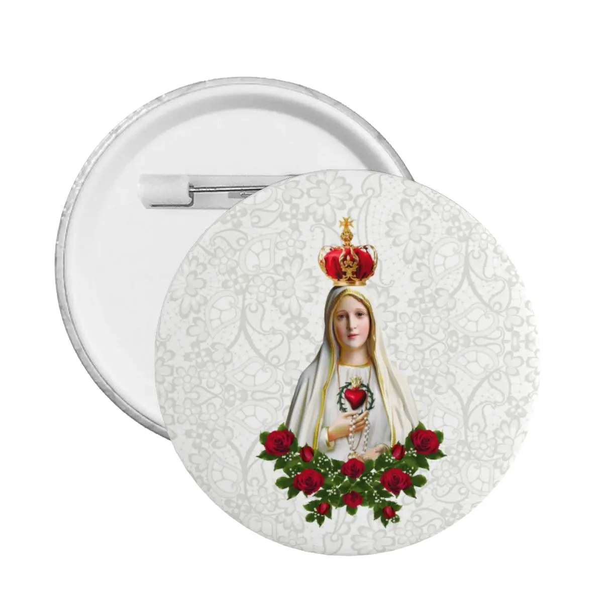 Our Lady Of Fatima Virgin Mary Pin Back Buttons for Clothes Customizable Portugal Rosary Catholic Badges Brooch Pinback