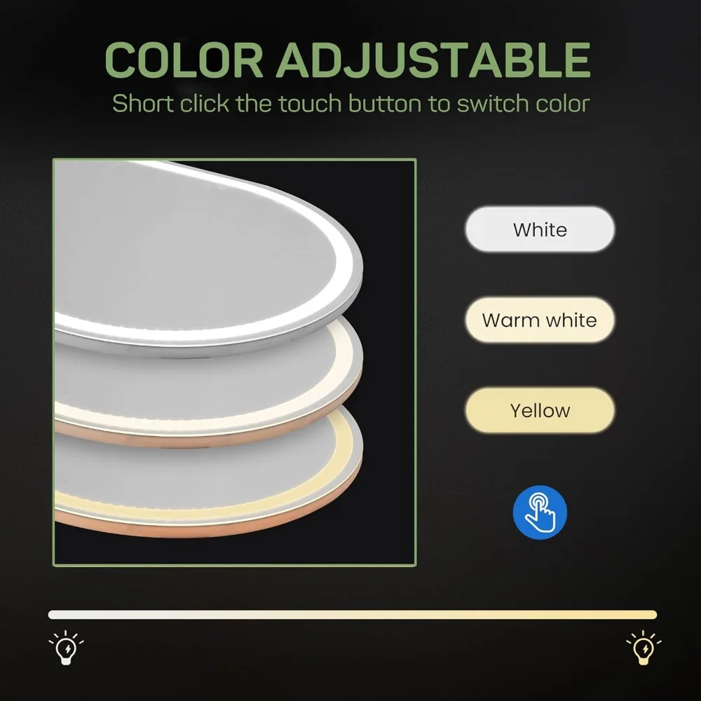 مرآة أرضية مقوسة مضيئة بإضاءة LED، مرآة حائط مائلة طويلة 16 × 60 بوصة مع حامل، مرآة جسم كاملة الطول