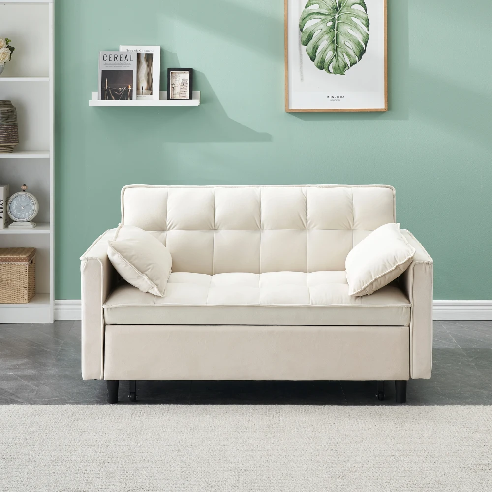 

Modern Velvet Sofa, Sofa Pull-out Bed, Small love Seat Casual Sofa with Back, with Pillow, Pockets, Living Room Furniture