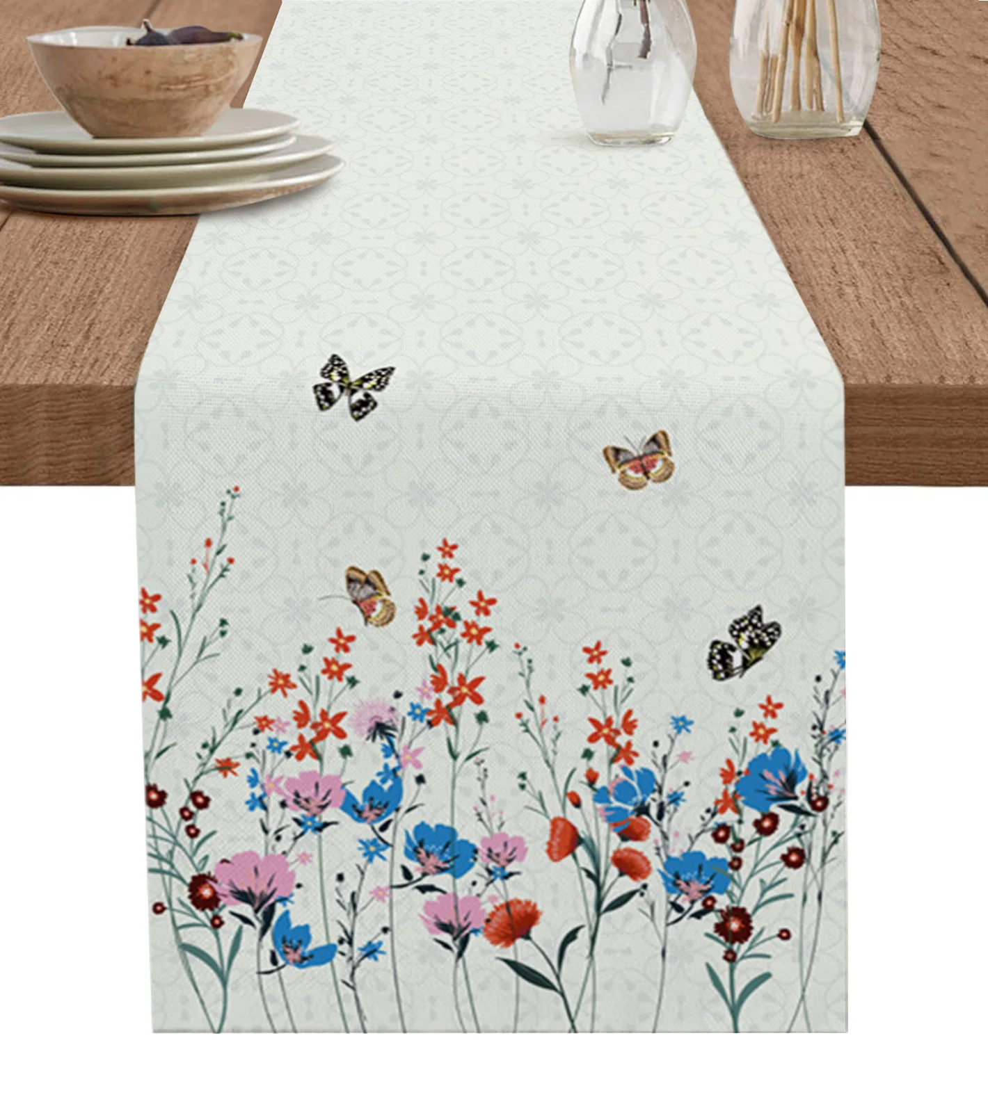 Flower Butterfly Retro Sunflower Orchid Table Runner Decoration Home Decor Dinner Table Decoration Table Decor