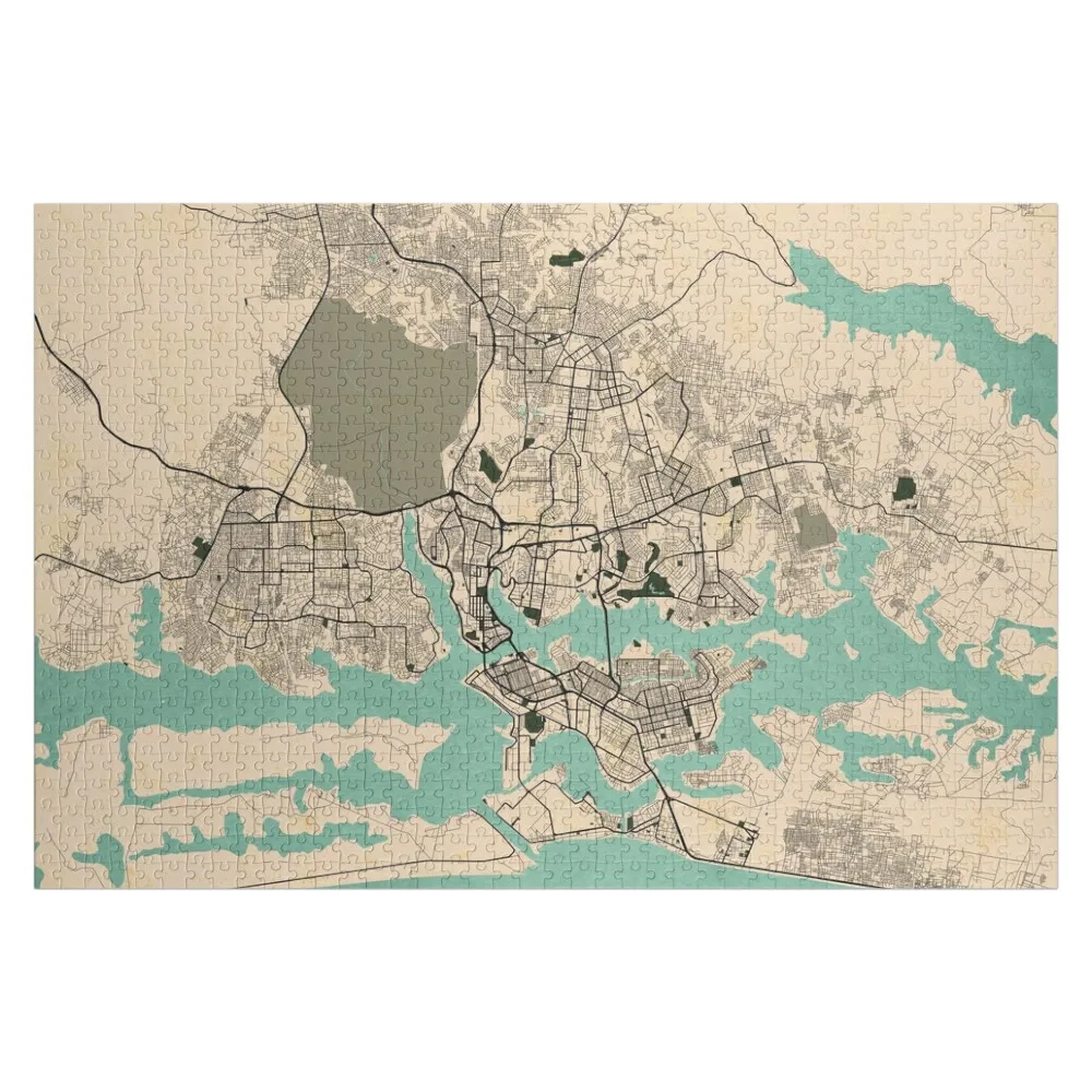 

Карта города Абидань Cte d'Ivoire - Винтажная головоломка Woodens для взрослых, деревянное имя, персонализированная головоломка на заказ