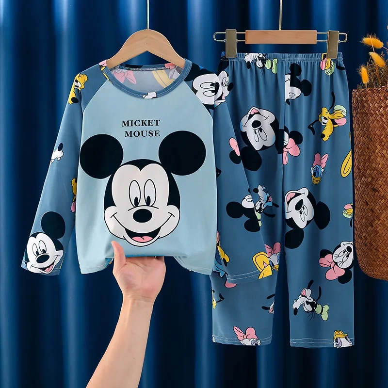 Disney Stitch Girls Pajamas Sets Mickey Teenagers Sleepwear Children Pajamas Homewear Spring Autumn Pajamas Christmas Gifts