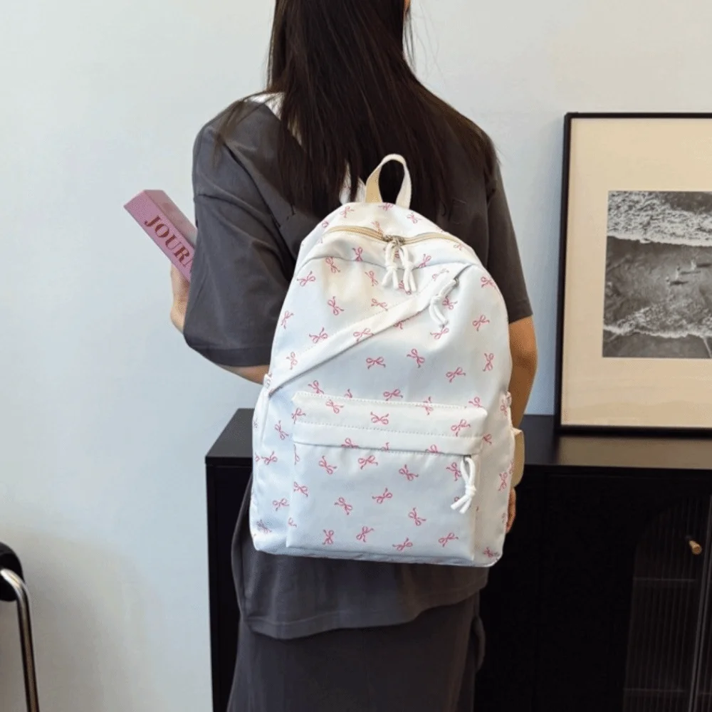 Canvas Bow Backpack Adjustable Straps Lightweight Students School Bag Storage Bag Japanese Style Teenagers Shoulder Bag Students