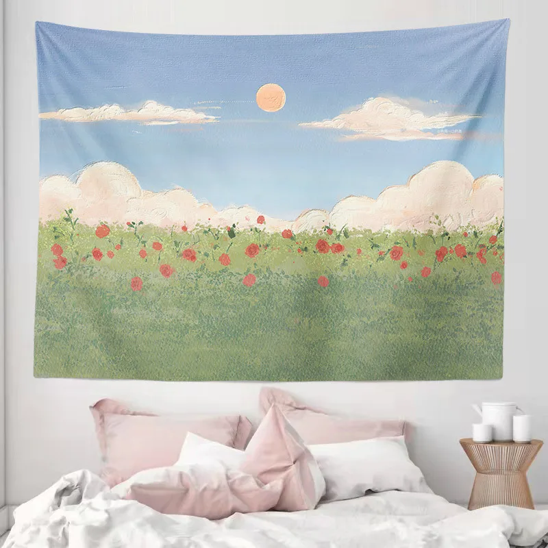 

Landscape background cloth Bedroom bedside tapestry Room decoration shading cloth Decorative wallpaper for live broadcast room