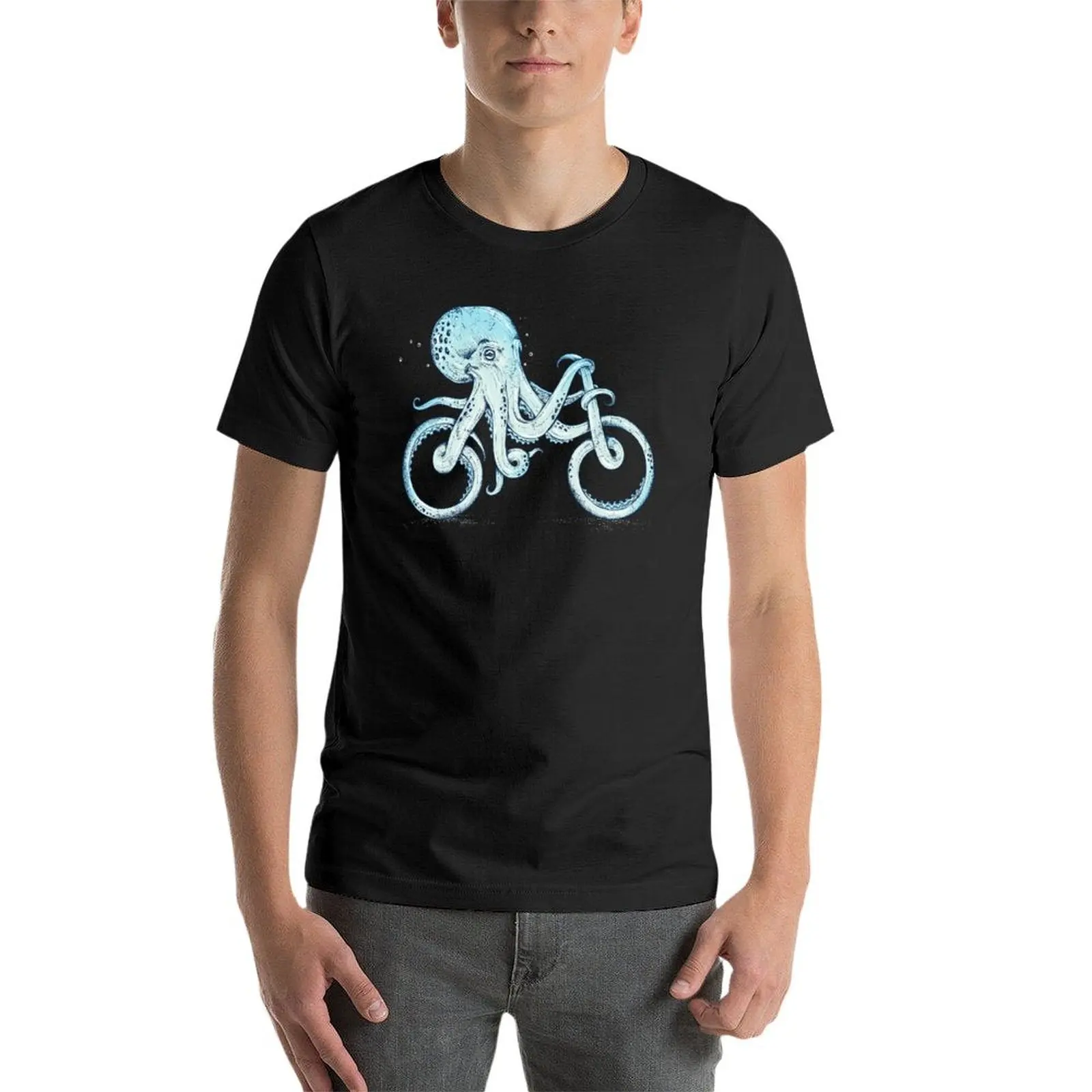 Octopus Fiets T-Shirt Zomer Top Kawaii Kleding Blanks Dier Prinfor Jongens T-Shirts Voor Mannen Katoen