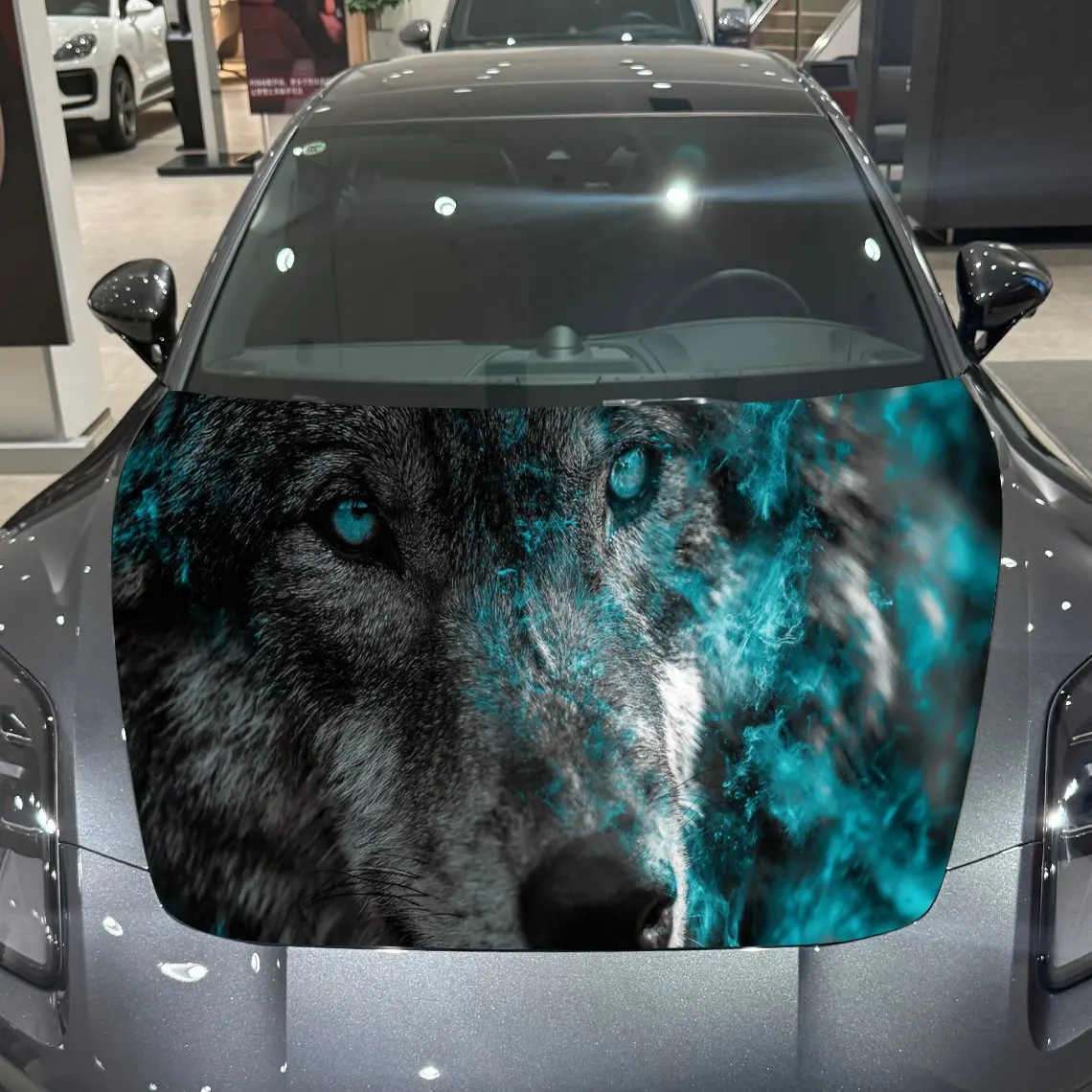 

Mystic Blue-Eye Wolf Wilderness Adventure PVC Car Hood Wraps, Self-Adhesive Waterproof Car Bonnet Decal Sticker, Car Decoration