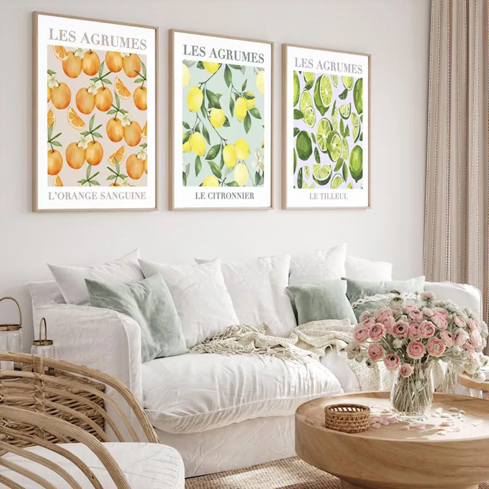 3PCS/Sets Fruit Posters Wall Art Prints Canvas Painting Modern Citrus Lemons Oranges Art for Home Kitchen Decoration Unframed