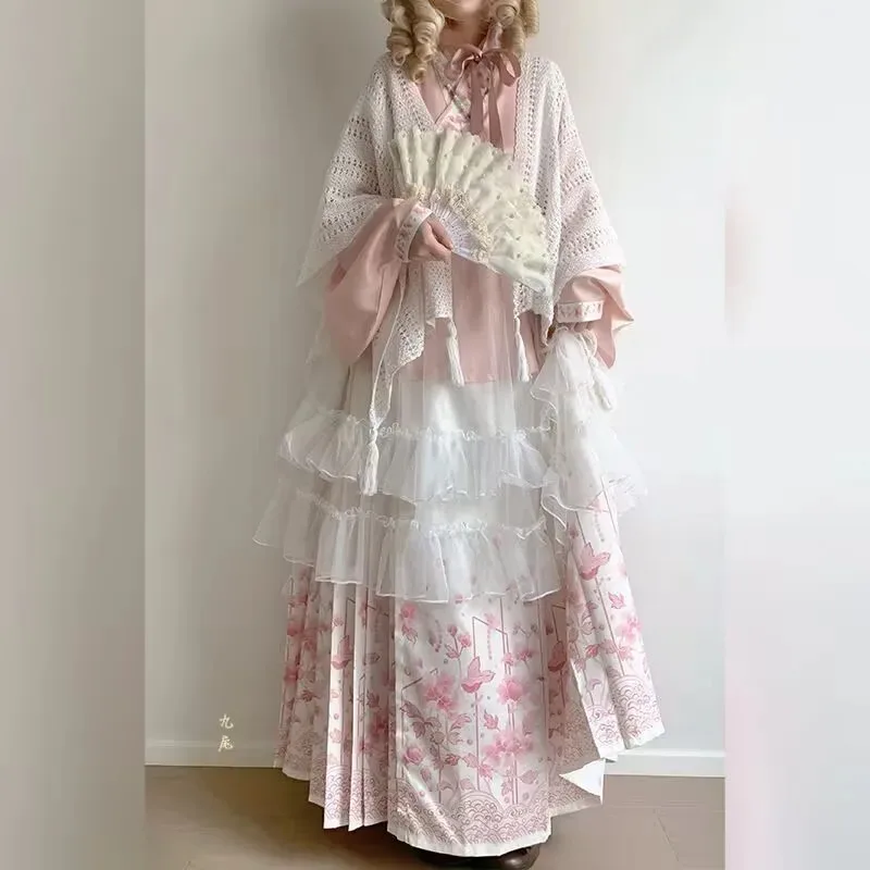 Oversized 10XL Hanfu Dress Women Chinese Ancient Hanfu Suits 4pcs Sets Cosplay Costume Pink & Blue Hanfu Dress Plus Size 5XL