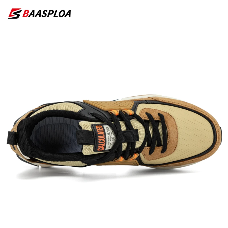 Baasploa Men Casual Waterproof Running Shoes Fashion Leather Skateboard Shoes Non-slip Wear-resistant Male Sport Shoes New