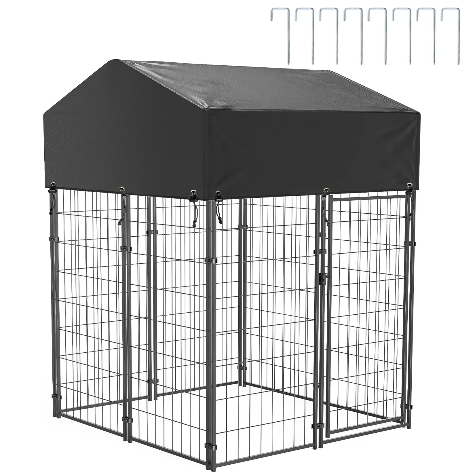 Large Dog Kennel Outdoor Dogs Welded Wire Kennels and Runs Crates for Yard with Stakes Water Proof Cover Canopy