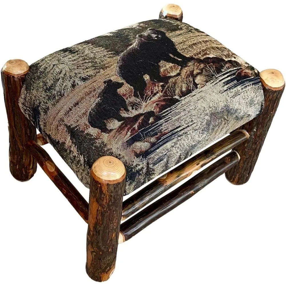 

Hickory Footrest Ottoman - Padded Foot Stool Wood Ottoman with Cushion - Rustic Hickory Furniture Foot Rest for Living Room