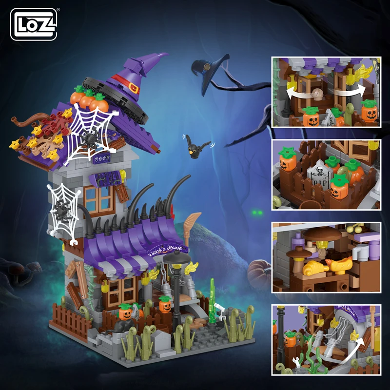 

2023 Halloween Toys Building Blocks Assembly Pumpkin House Ghost House Witch Science Monster Friend Party Decor Model Kids Gifts