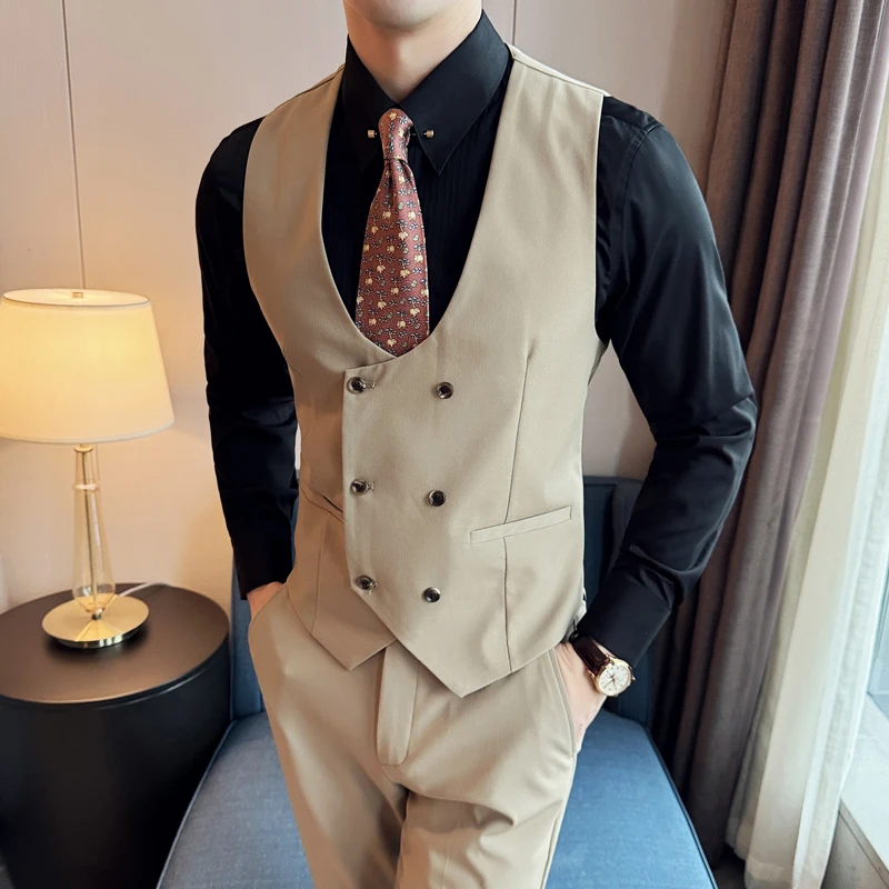 Men\'s Spring High Quality Business Suit Vest/Male Slim Fit Fashion Double Breasted Solid Color Tuxedo Vest Man Blazers 4XL-M