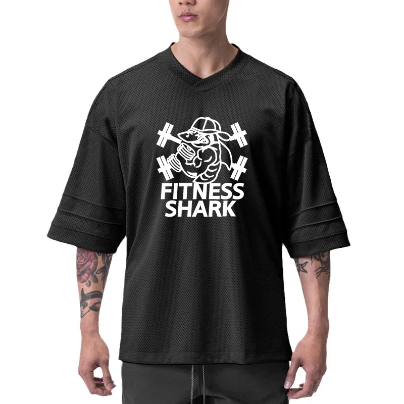 Oversized Loose Men Sport Short Sleeve T-Shirts Summer Mesh Breathable Quick Dry Shirts Gym Fitness Bodybuilding Casual Clothing