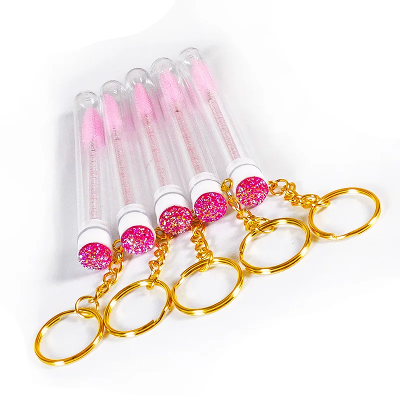 10/100Pcs Reusable Eyelash Brush Tubes With Keychain Eyebrow Brush Resin Drill Replaceable Mascara Wand Brushes Dust-proof